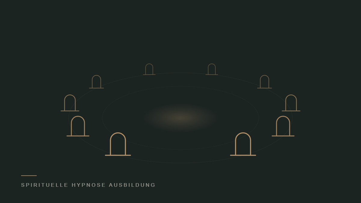 Grafik: ein offener Kreis aus Torbogen-Signets, Sinnbild für eine Gruppe im Seminarraum